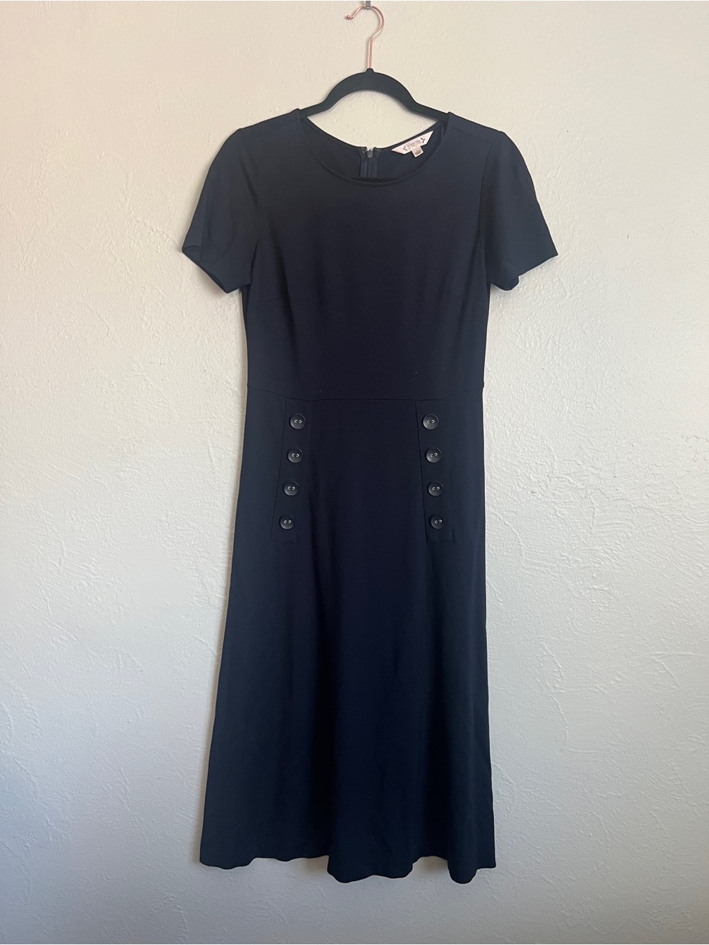 Nanette Lepore Navy Short-Sleeve Midi Dress with Button Panels Size 2